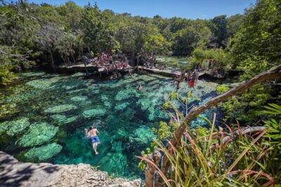 1 Day Tour to Bacalar, Cenotes and 7 color Lagoon with lunch from Cancun - Cenote Azul breakfast: jungle sinkhole views before you swim