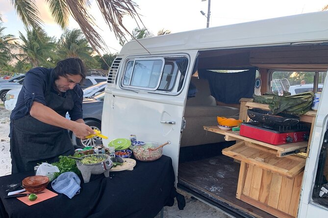 Cancun Beach Seafood Barbecue Class in a Kombi - The Kombi Start in Zona Hotelera and the Small-Group Advantage