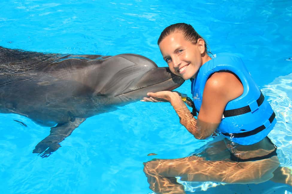 Cancun: Interactive Aquarium Ticket and Swim with Dolphins - The 30-minute dolphin session: 14 guided activities with your host